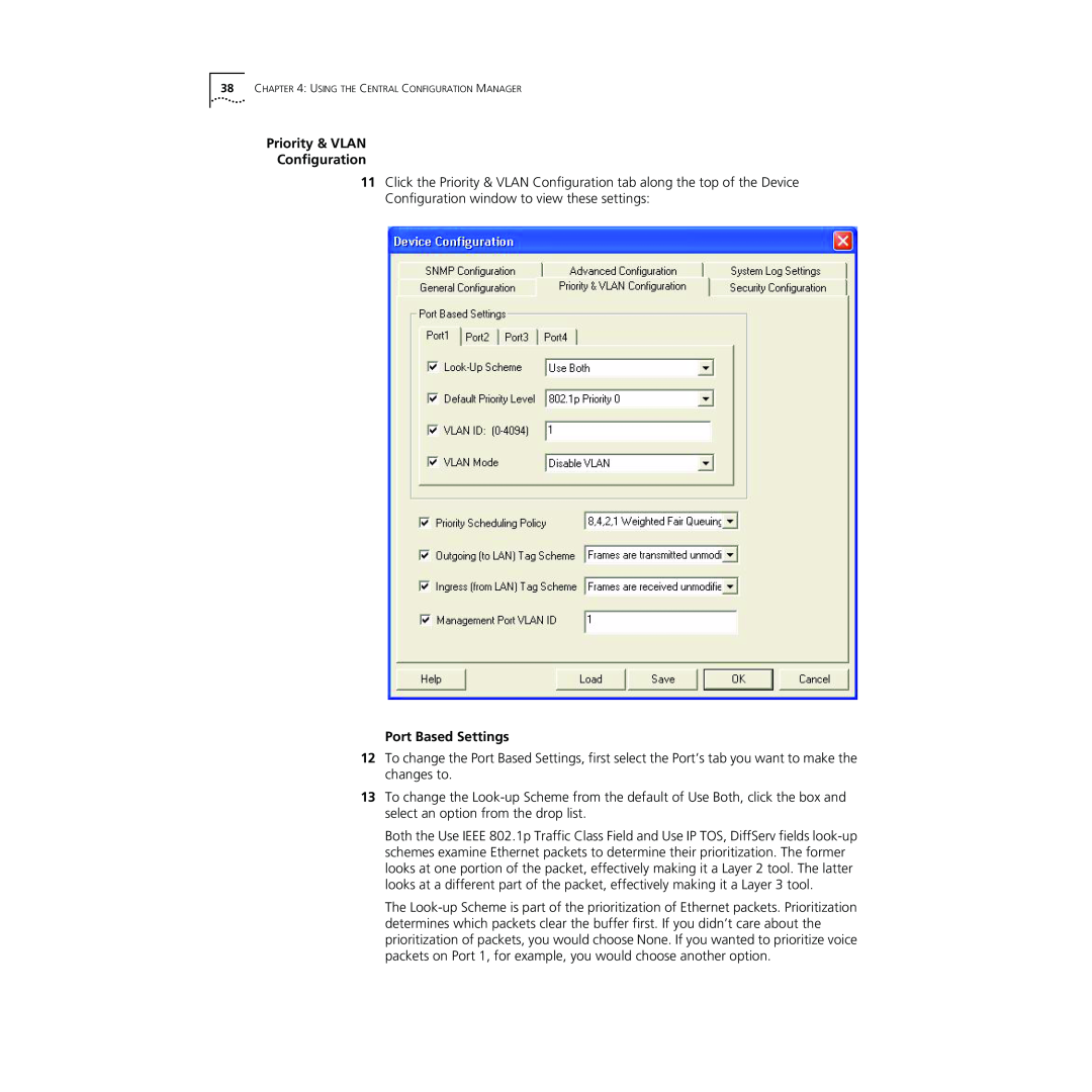 3Com NJ240FX manual Priority & VLAN Configuration, Port Based Settings, Using The Central Configuration Manager 