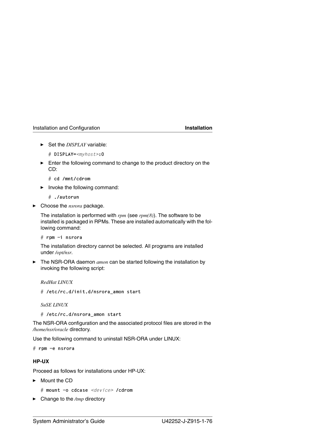 3Com NSR-ORA V3.2 manual Use the following command to uninstall NSR-ORA under Linux, Hp-Ux 