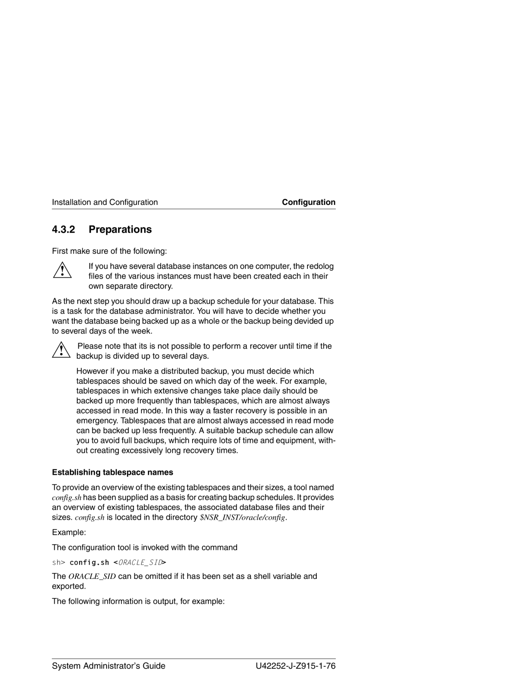 3Com NSR-ORA V3.2 manual Preparations, First make sure of the following, Establishing tablespace names 