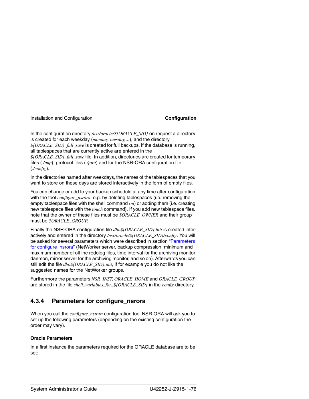 3Com NSR-ORA V3.2 manual Parameters for configurensrora, Oracle Parameters 