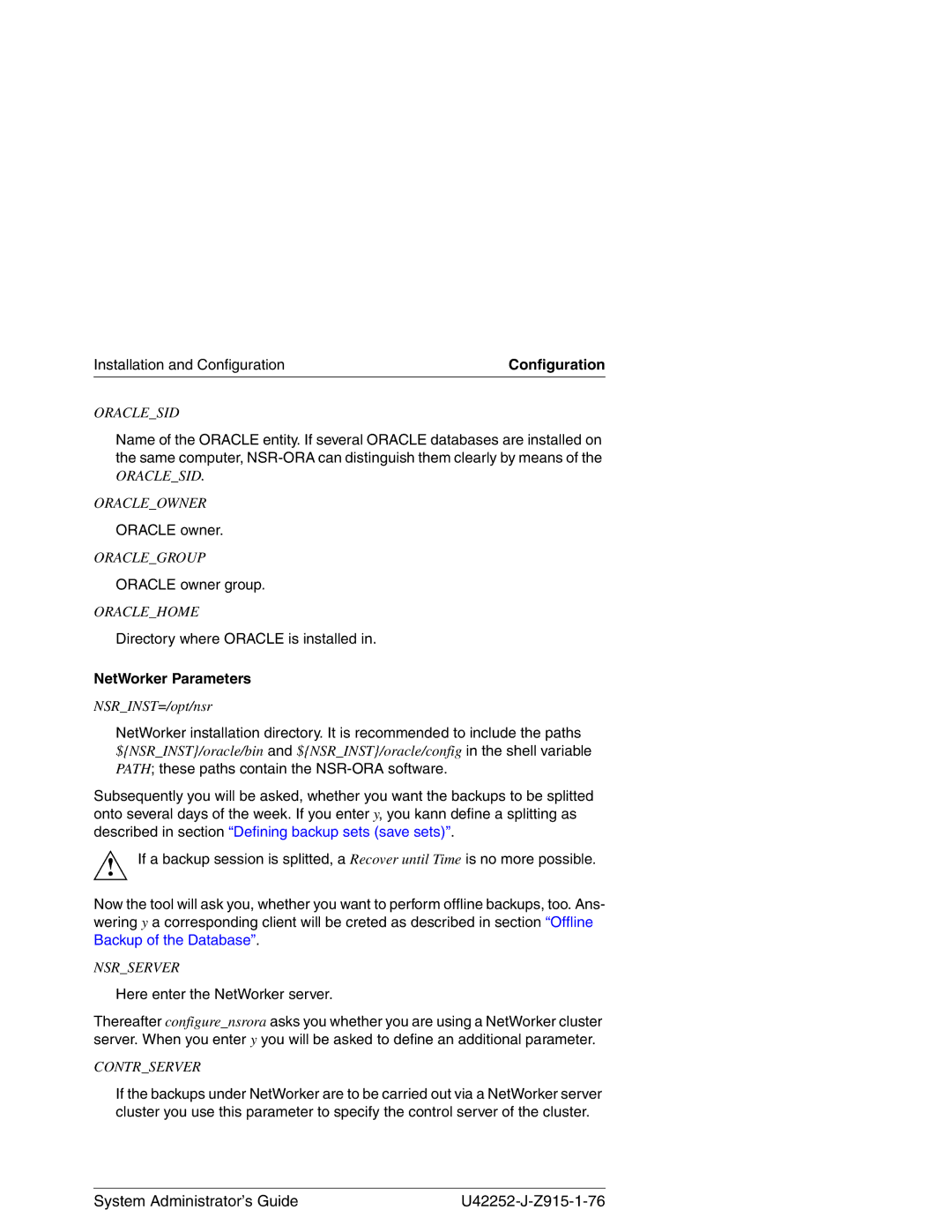 3Com NSR-ORA V3.2 manual Oracle owner group, Directory where Oracle is installed, NetWorker Parameters 