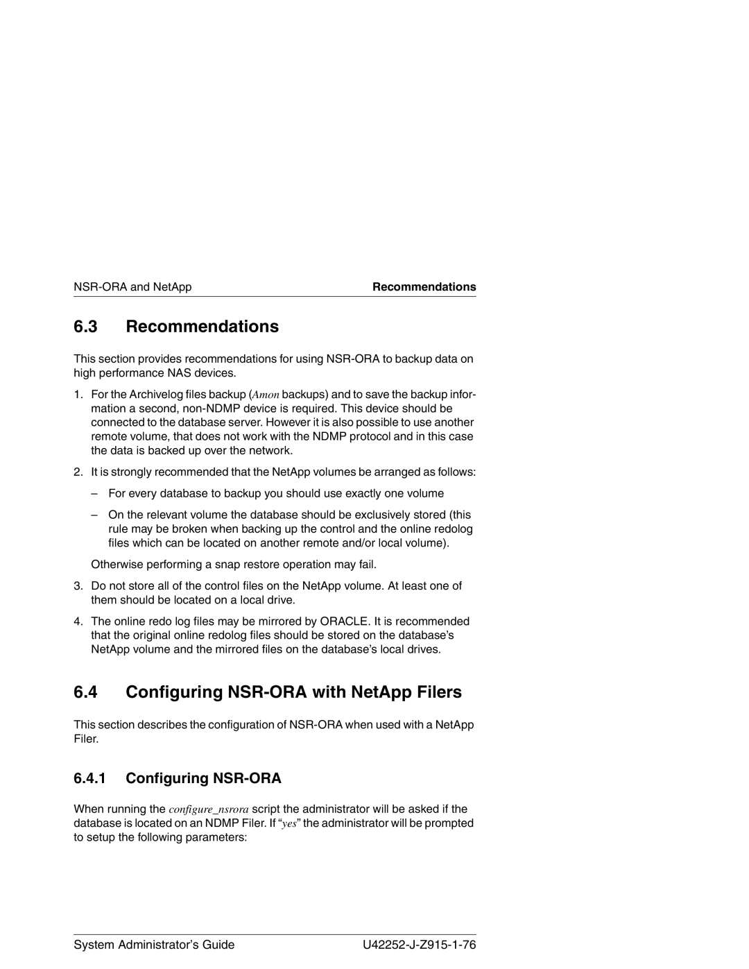 3Com NSR-ORA V3.2 manual Recommendations, Configuring NSR-ORA with NetApp Filers 