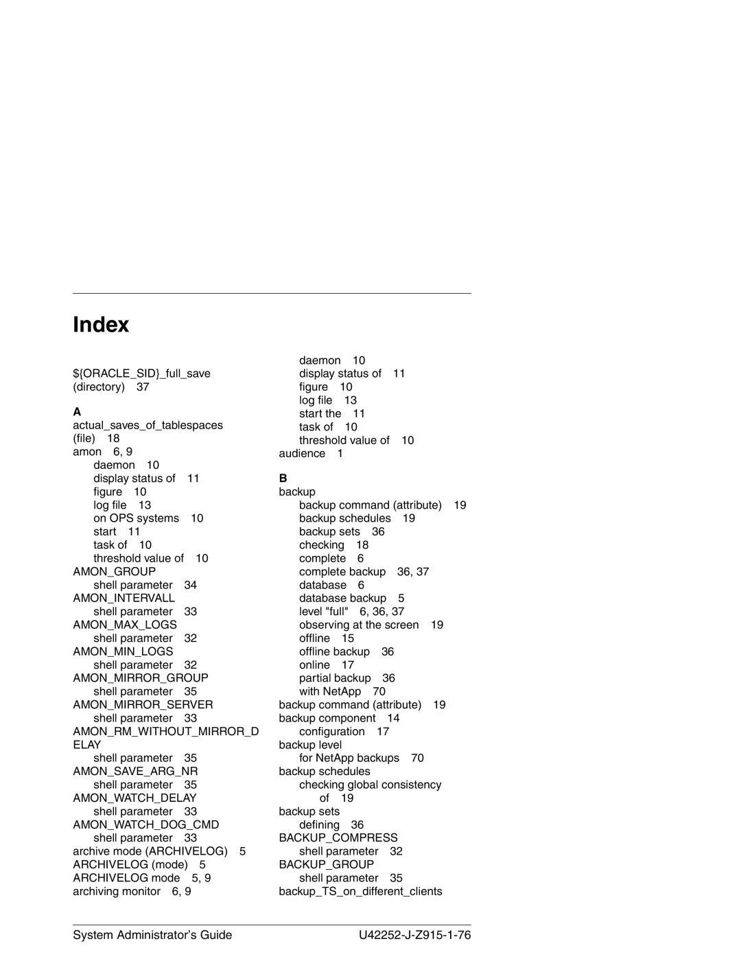 3Com NSR-ORA V3.2 manual Shell parameter, Backup, Database, Defining 