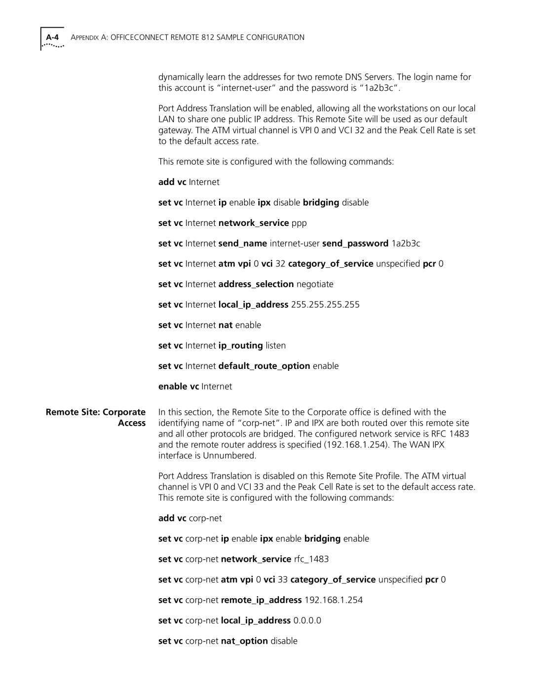 3Com OfficeConnect Remote 812 manual 4APPENDIX a Officeconnect Remote 812 Sample Configuration 