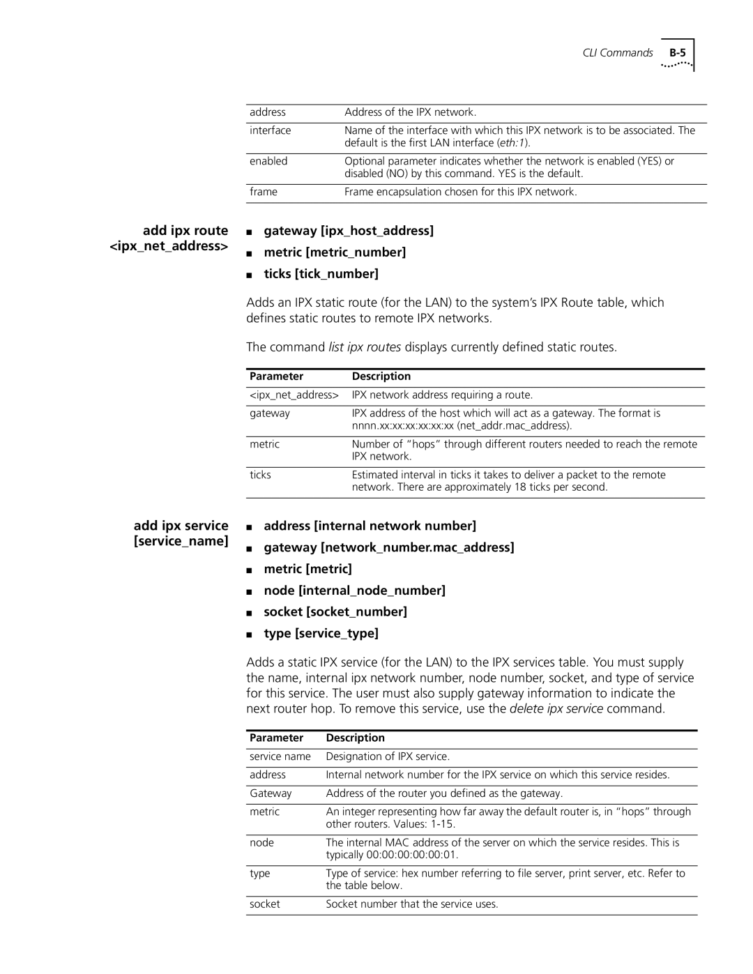 3Com OfficeConnect Remote 812 manual Gateway ipxhostaddress Metric metricnumber Ticks ticknumber, Type servicetype 