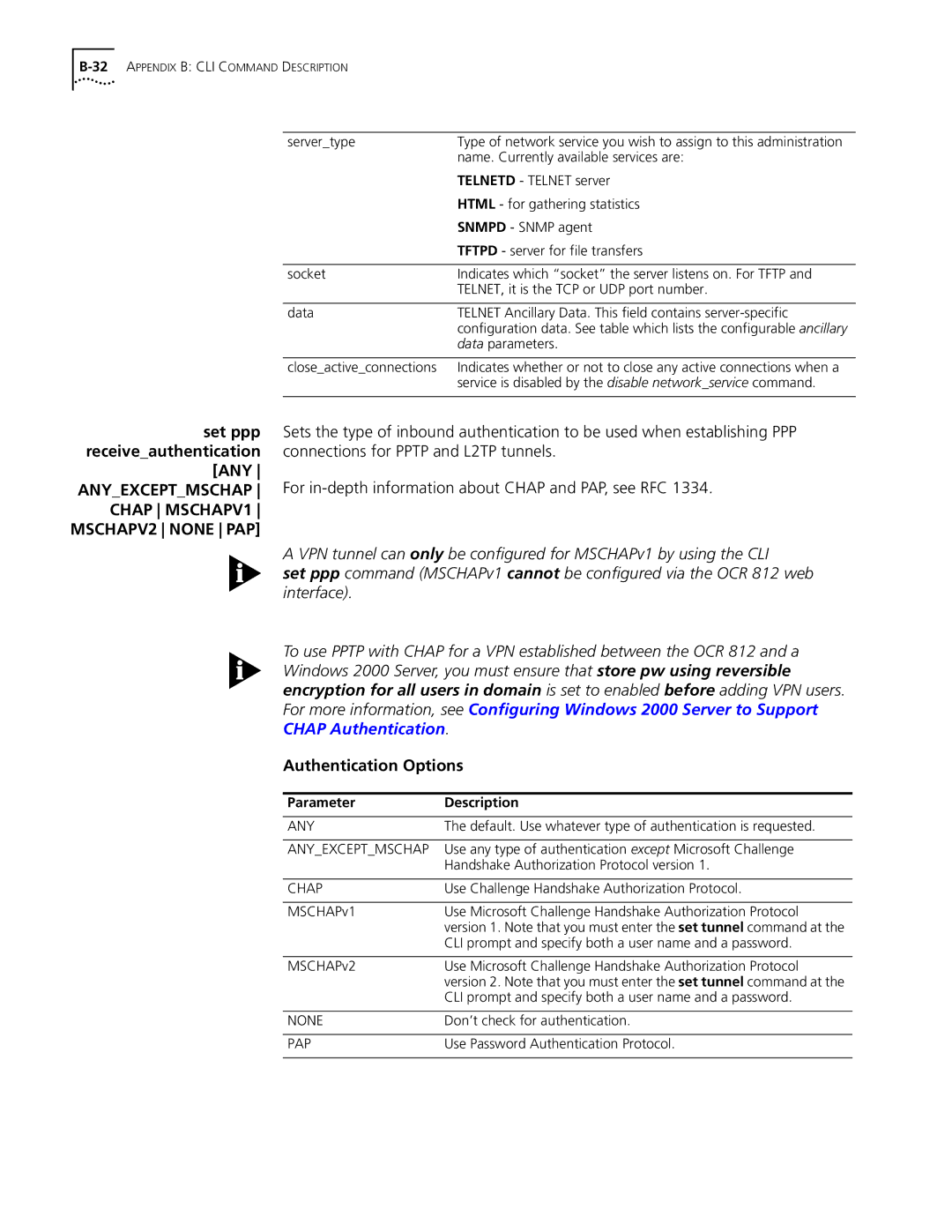 3Com OfficeConnect Remote 812 manual Authentication Options 