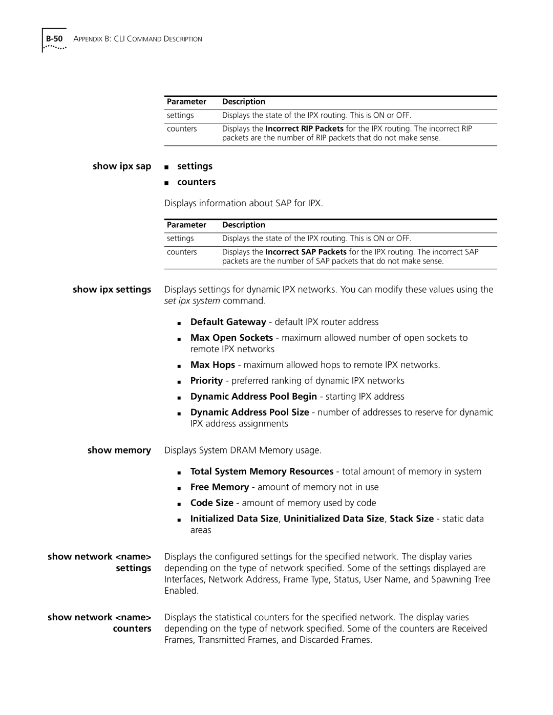 3Com OfficeConnect Remote 812 manual Show ipx sap Settings Counters, Displays information about SAP for IPX 