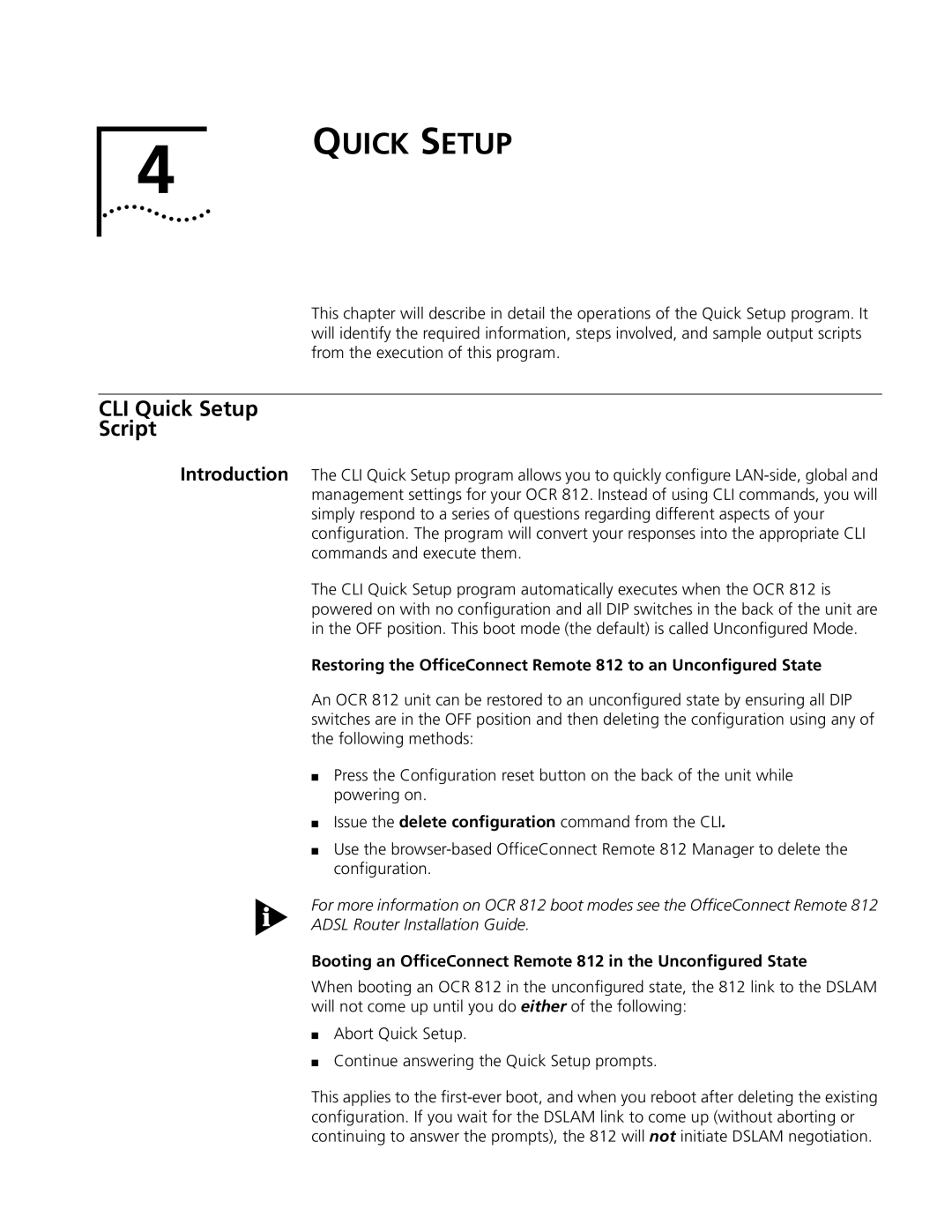 3Com OfficeConnect Remote 812 manual CLI Quick Setup Script 