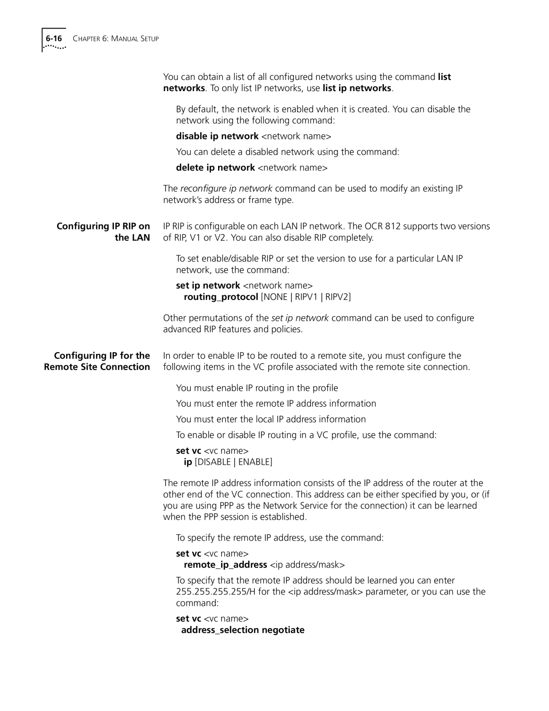 3Com OfficeConnect Remote 812 manual Ip address/mask, Command Set vc vc name, Negotiate 