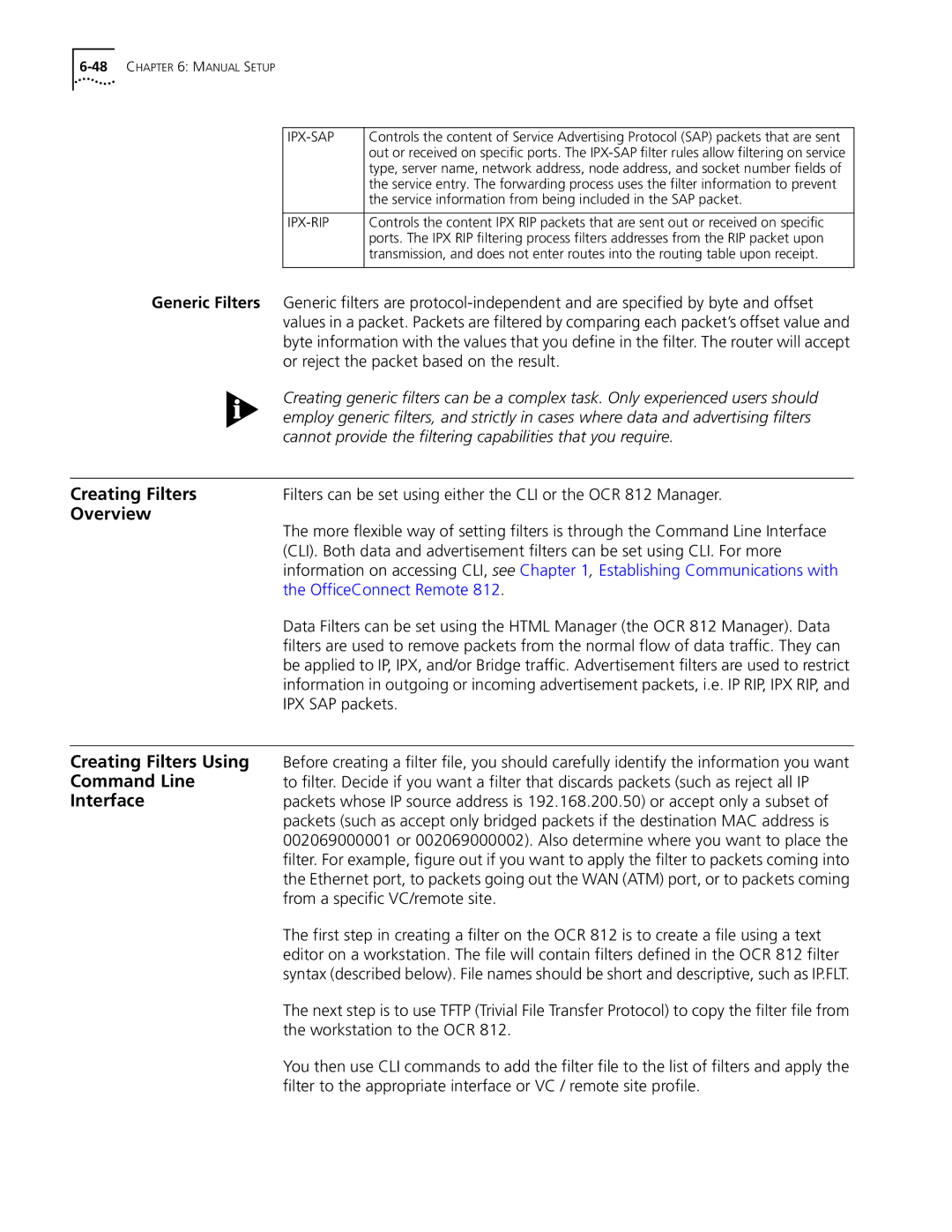 3Com OfficeConnect Remote 812 manual Overview, Creating Filters Using, Command Line, Interface 