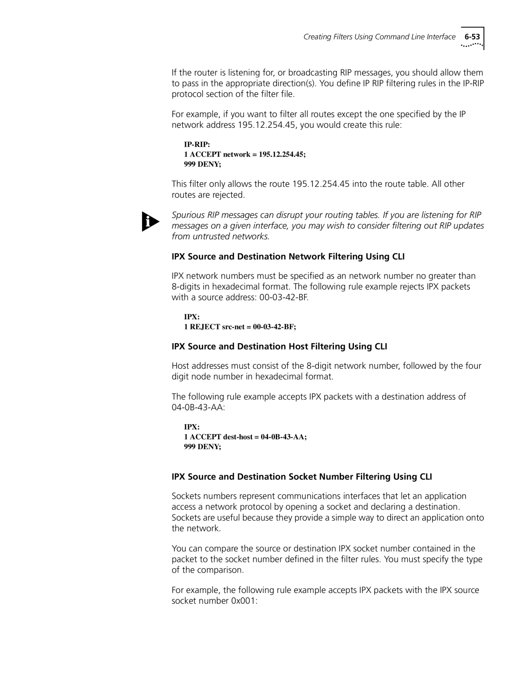 3Com OfficeConnect Remote 812 manual IPX Source and Destination Network Filtering Using CLI 