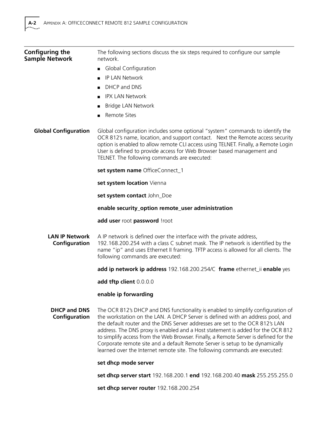 3Com OfficeConnect Remote 812 manual Configuring, Sample Network 