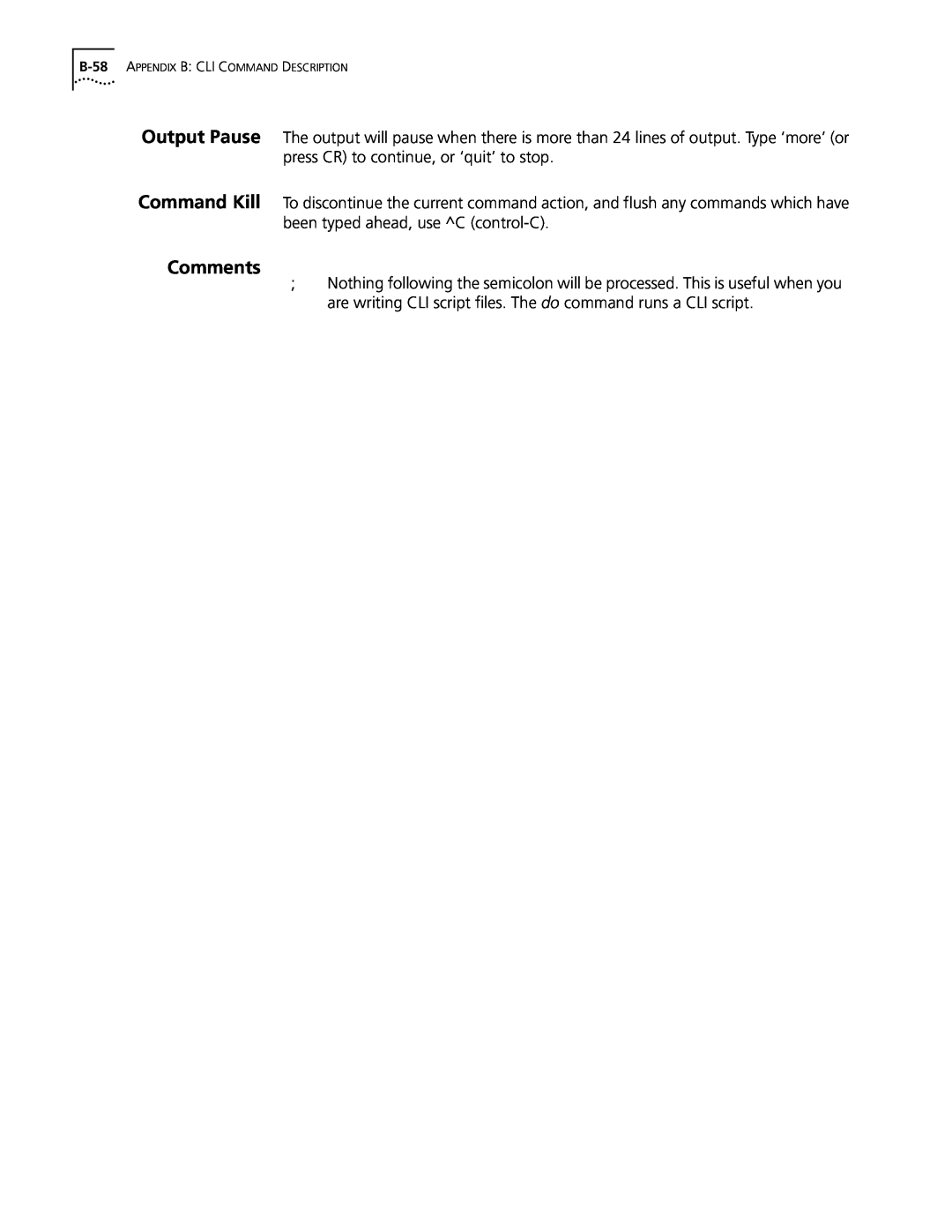 3Com OfficeConnect Remote 812 manual Comments, B-58 APPENDIX B CLI COMMAND DESCRIPTION 