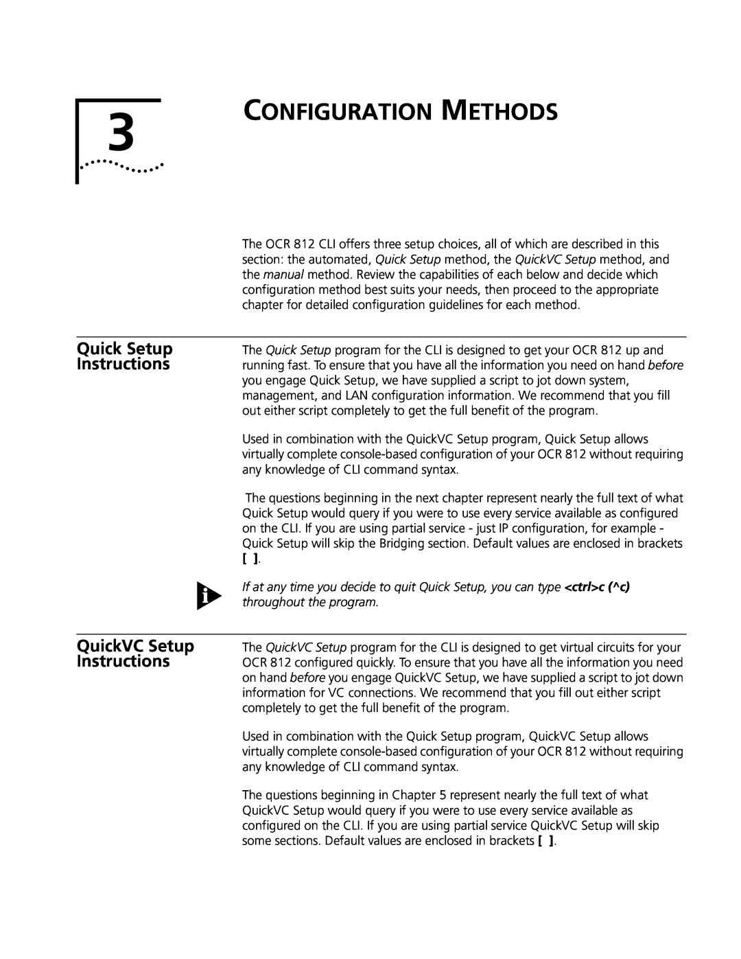 3Com OfficeConnect Remote 812 manual Configuration Methods, Quick Setup Instructions, QuickVC Setup Instructions 