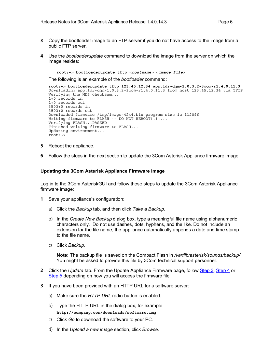 3Com Oven manual Updating the 3Com Asterisk Appliance Firmware Image 