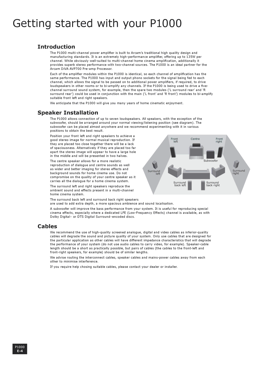 3Com manual Getting started with your P1000, Introduction, Speaker Installation, Cables 