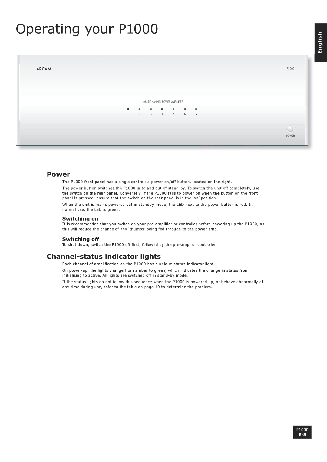 3Com manual Operating your P1000, Power, Channel-status indicator lights, Switching on, Switching off 