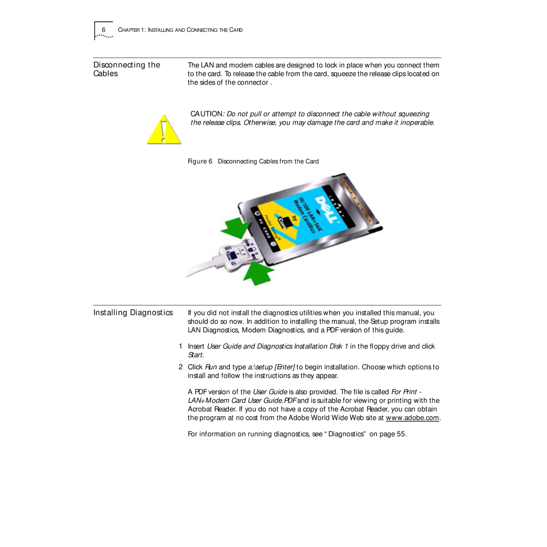 3Com PC Card manual Disconnecting, Cables 