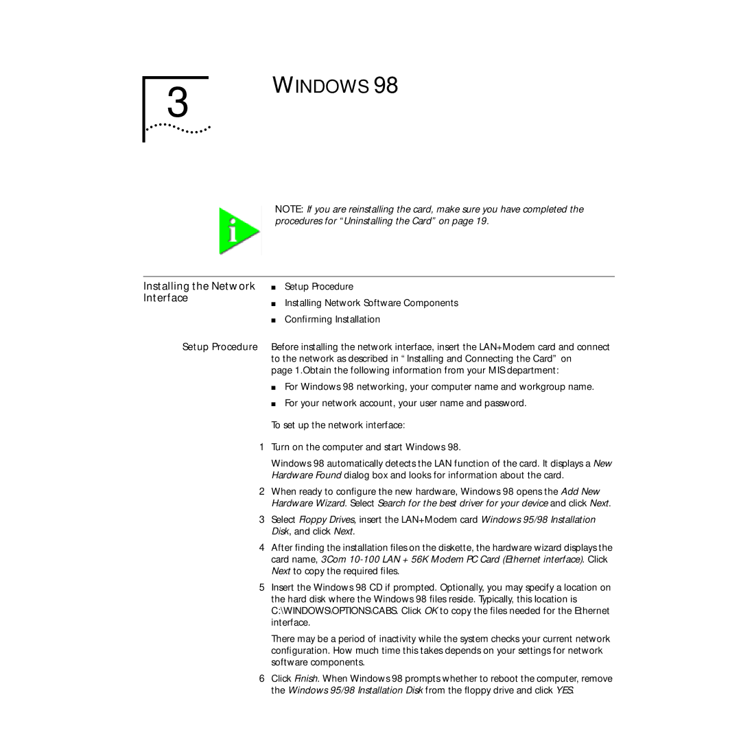 3Com PC Card manual Windows 