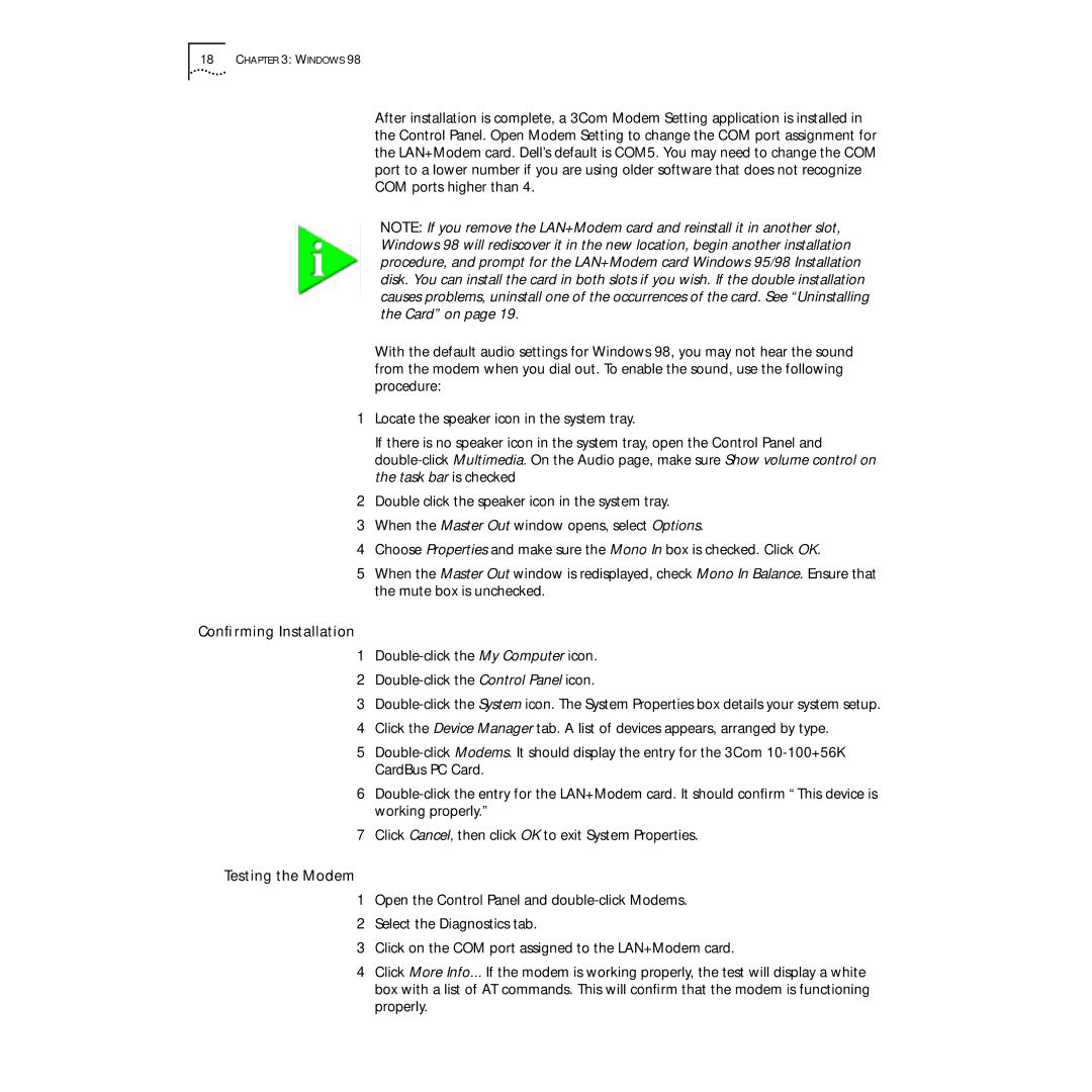 3Com PC Card manual Testing the Modem 