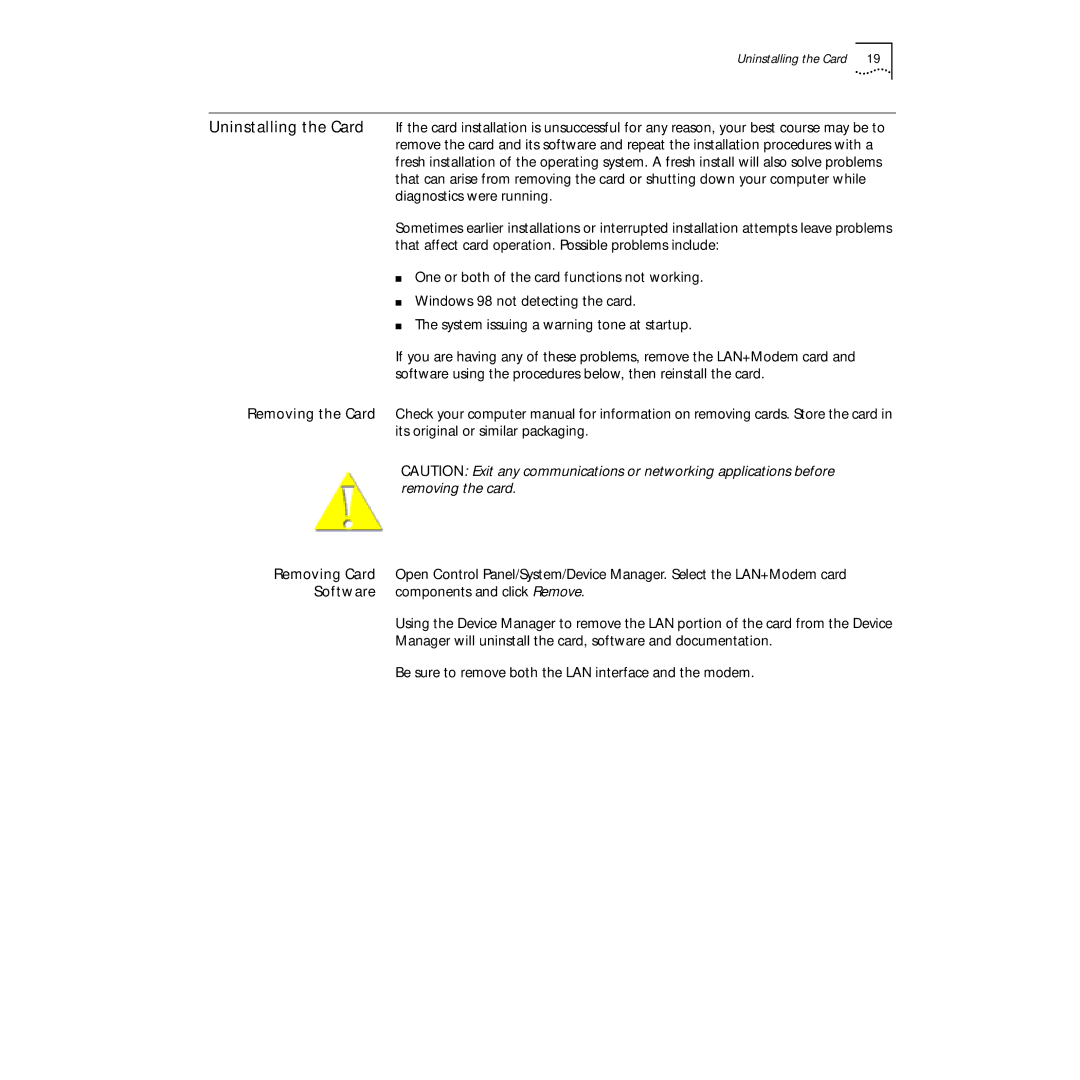 3Com PC Card manual Uninstalling the Card 