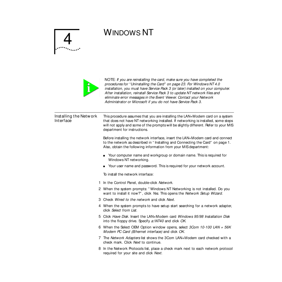 3Com PC Card manual Windows NT 