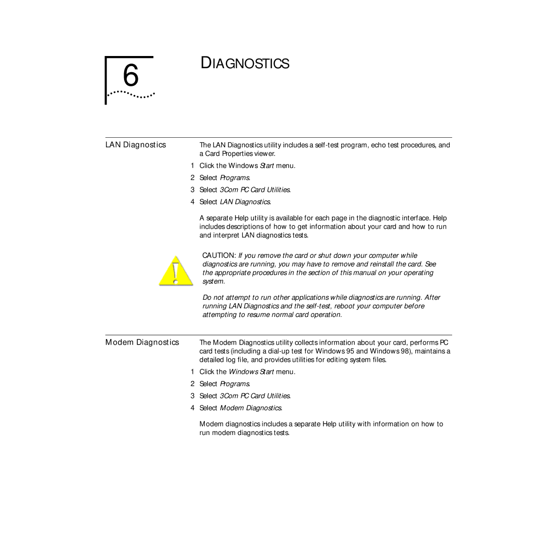 3Com PC Card manual LAN Diagnostics 