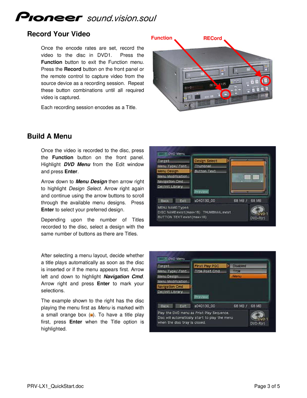 3Com PRV-LX1 quick start Record Your Video, Build a Menu 