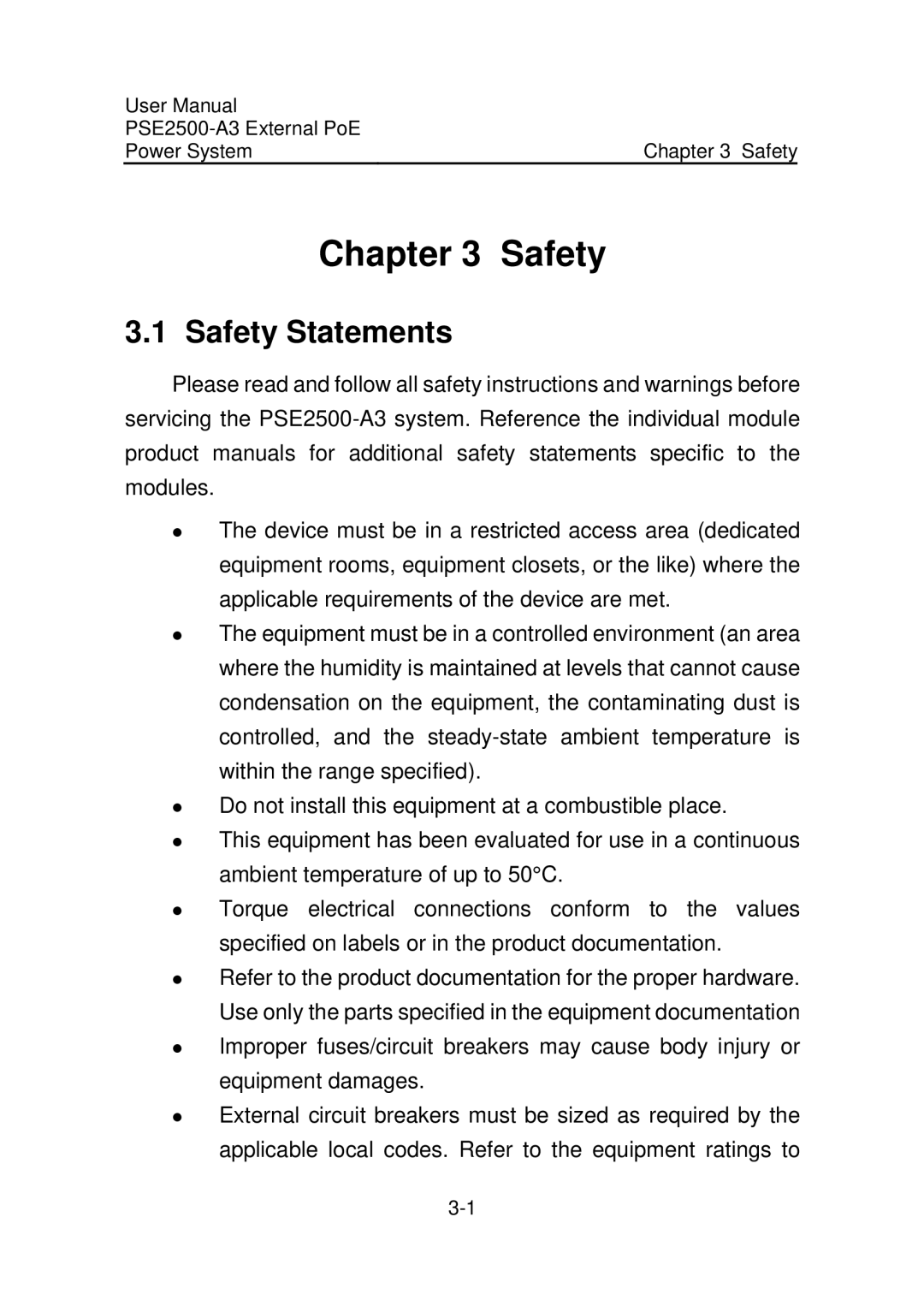 3Com PSE2500-A3 user manual Safety Statements 