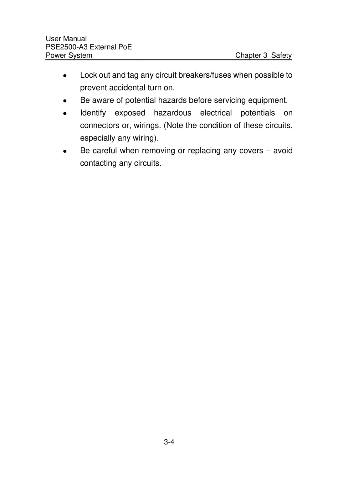 3Com user manual PSE2500-A3 External PoE Power System Safety 