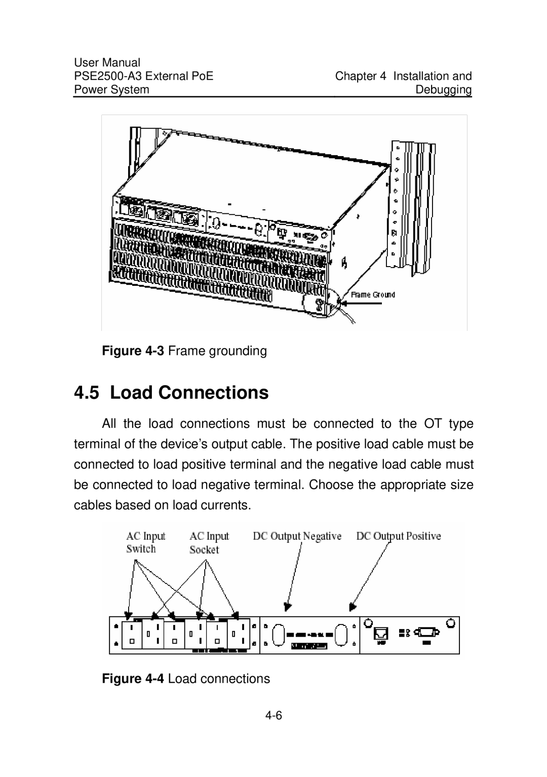 3Com PSE2500-A3 user manual Load Connections, 3Frame grounding 