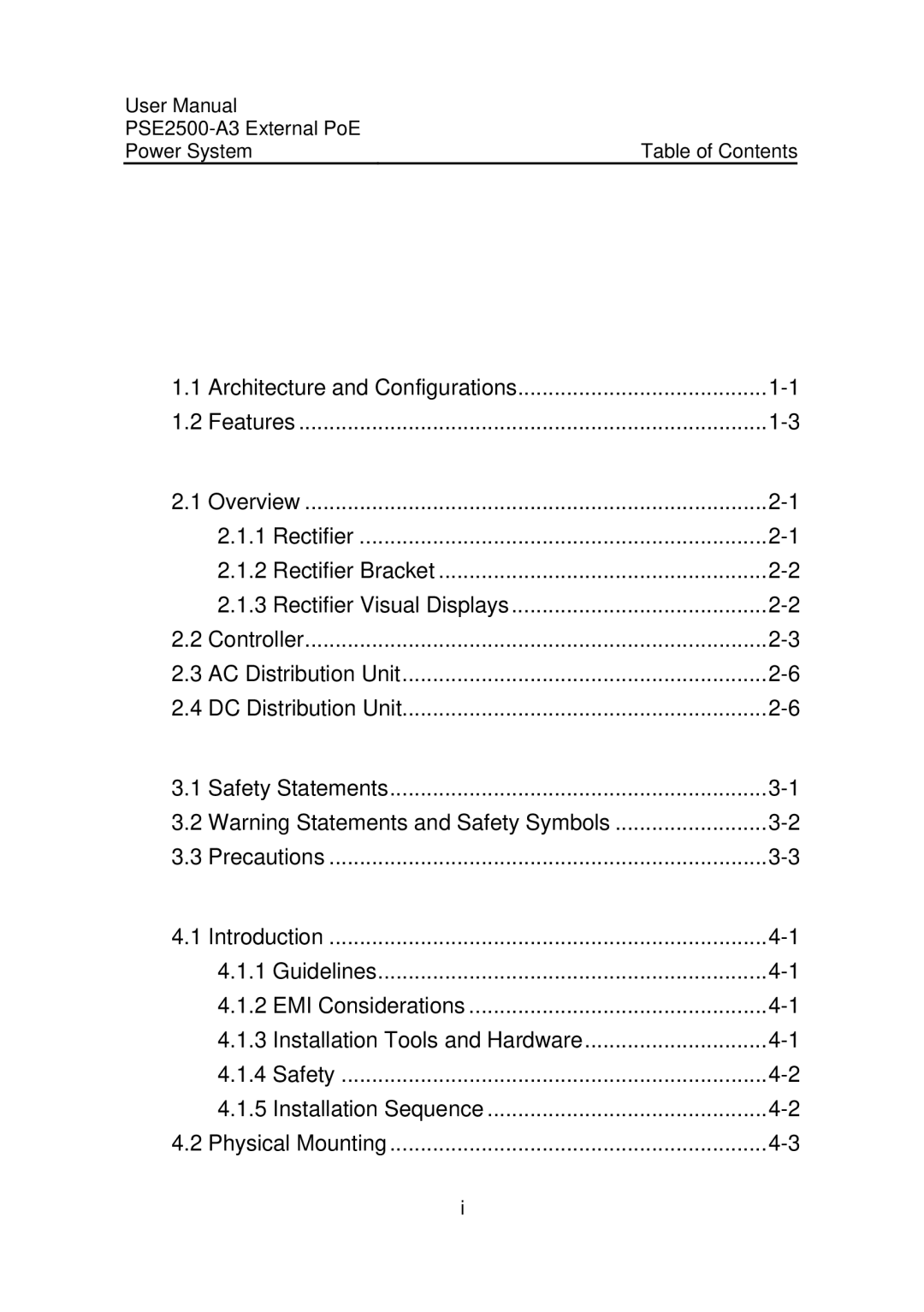 3Com PSE2500-A3 user manual Table of Contents 