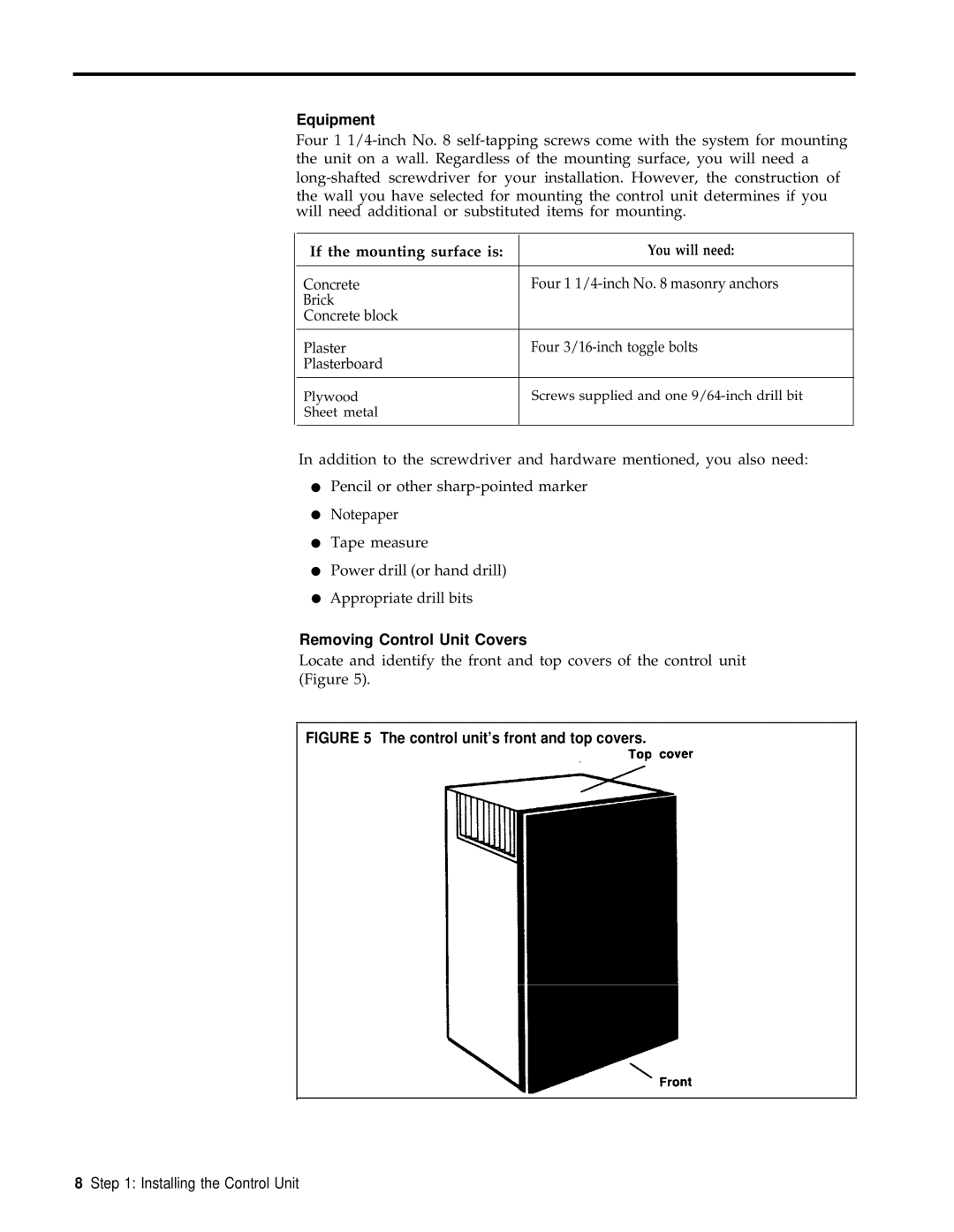 3Com RELEASE 2 installation manual Equipment, Removing Control Unit Covers 