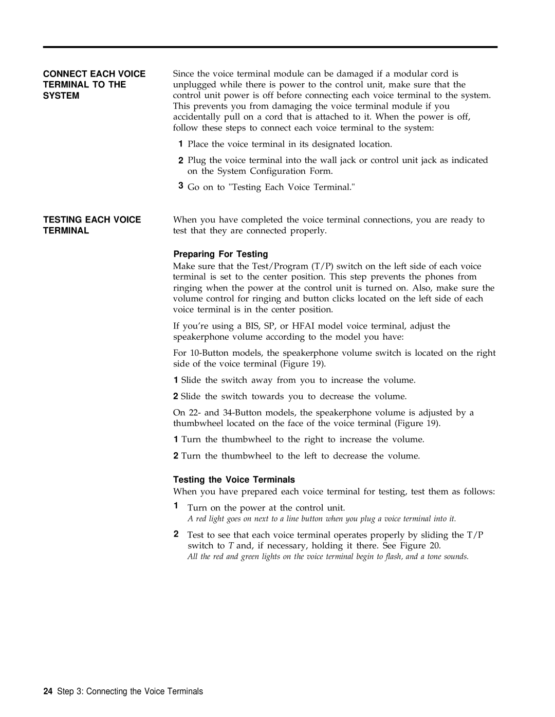 3Com RELEASE 2 installation manual Preparing For Testing, Testing the Voice Terminals 