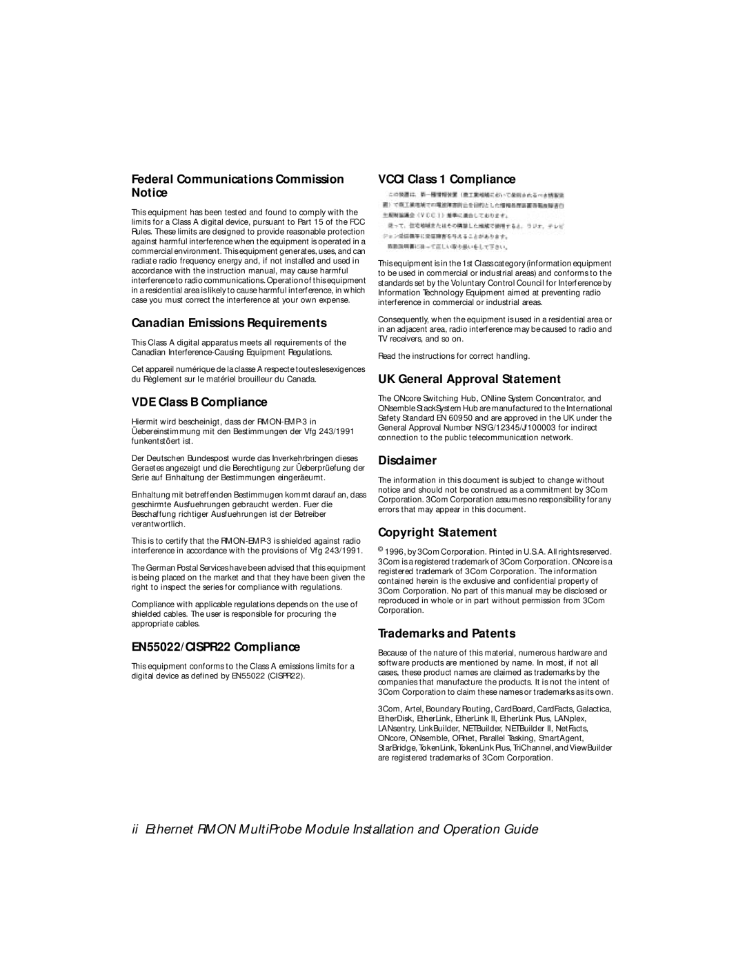 3Com RMON-EMP-3 installation and operation guide VDE Class B Compliance 