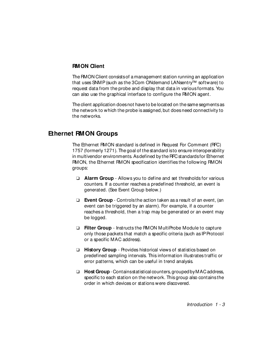 3Com RMON-EMP-3 installation and operation guide Ethernet Rmon Groups, Rmon Client 