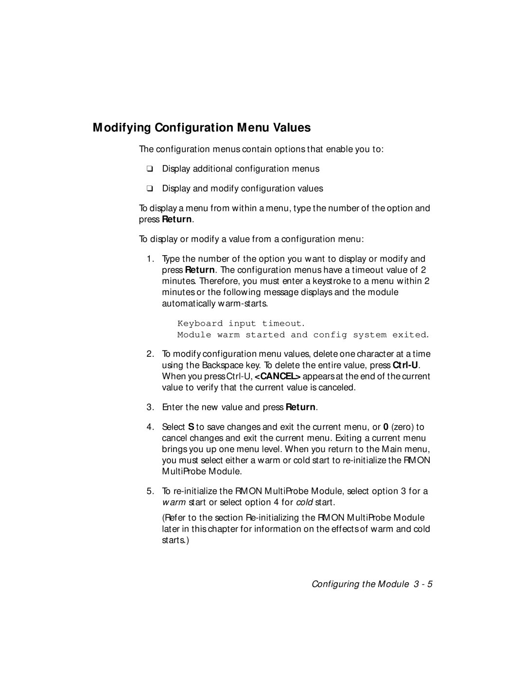 3Com RMON-EMP-3 installation and operation guide Modifying Configuration Menu Values 