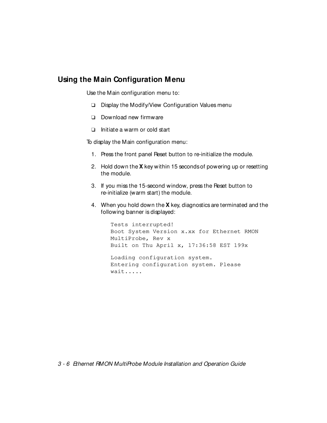 3Com RMON-EMP-3 installation and operation guide Using the Main Configuration Menu 