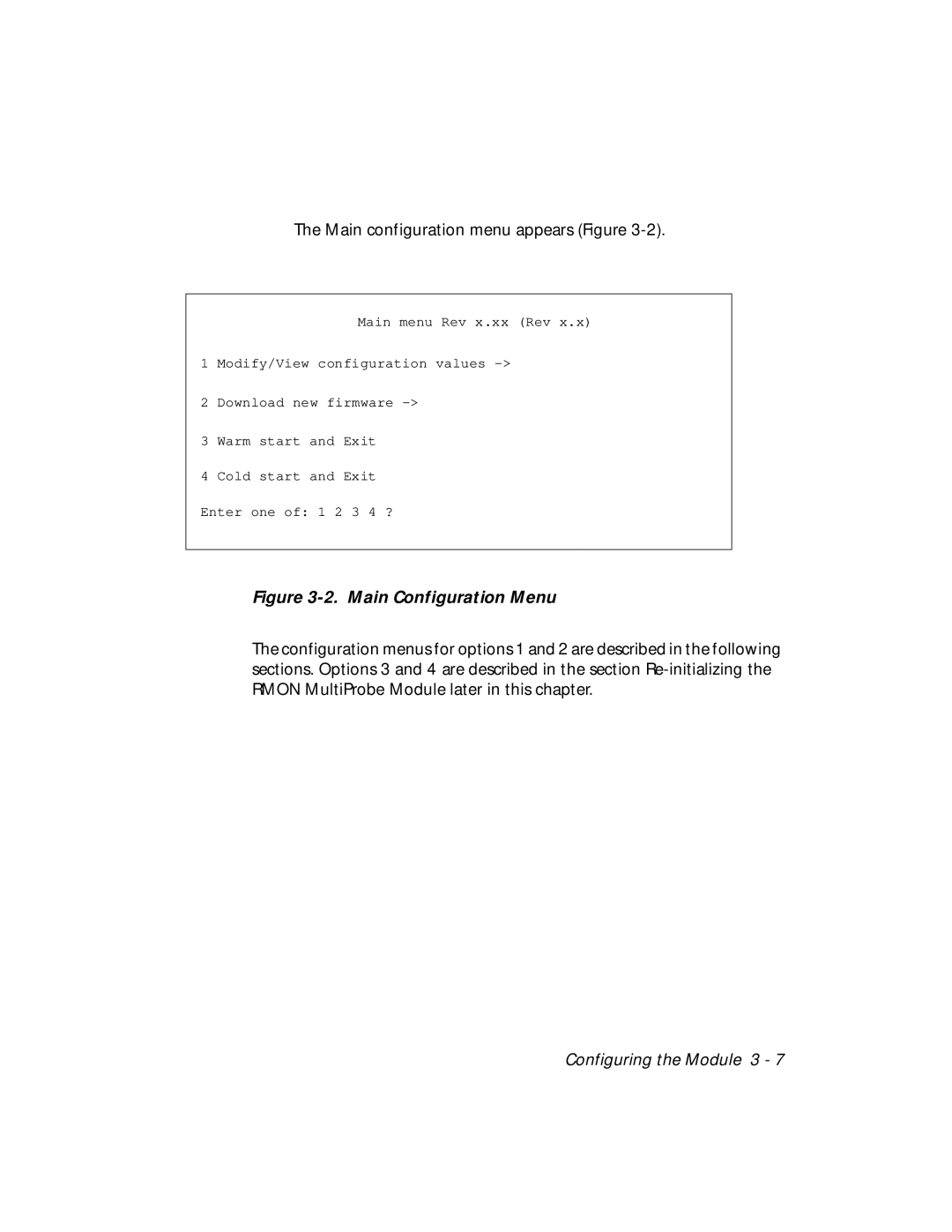 3Com RMON-EMP-3 installation and operation guide Main Configuration Menu 