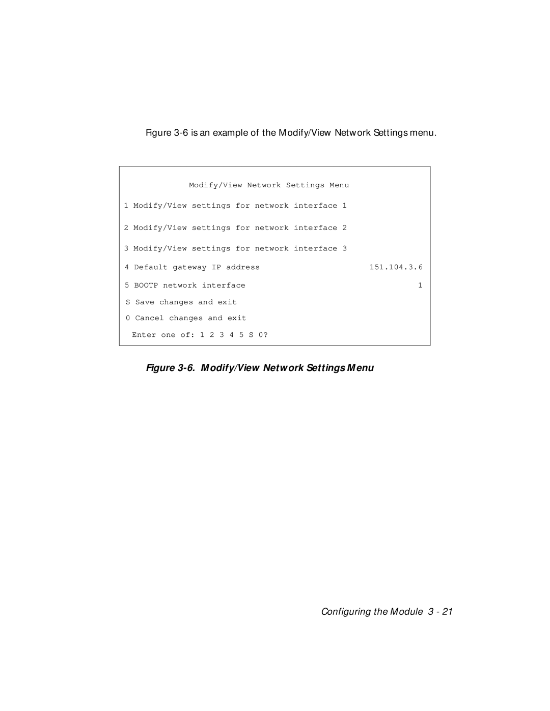 3Com RMON-EMP-3 installation and operation guide Modify/View Network Settings Menu 