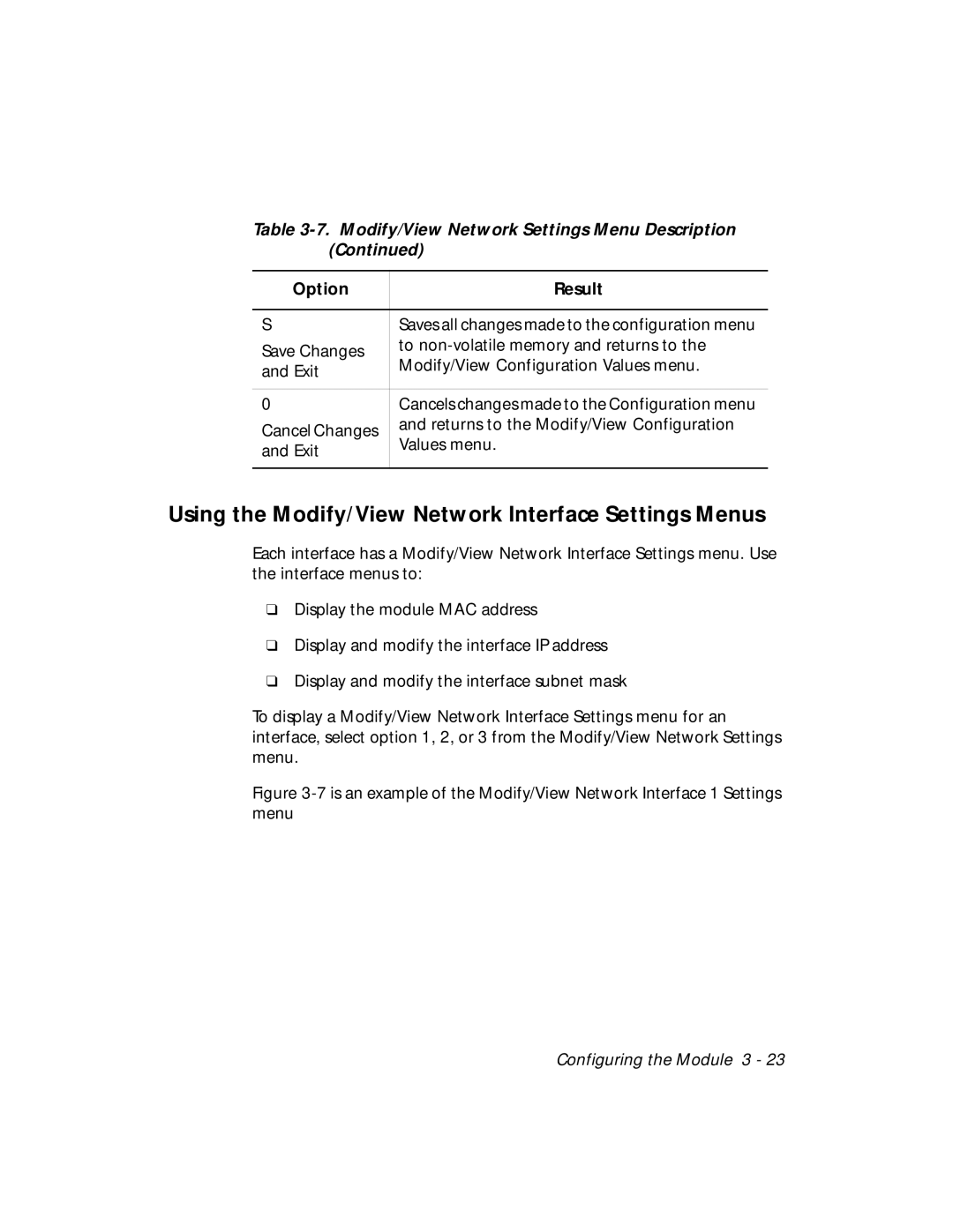 3Com RMON-EMP-3 installation and operation guide Using the Modify/View Network Interface Settings Menus 