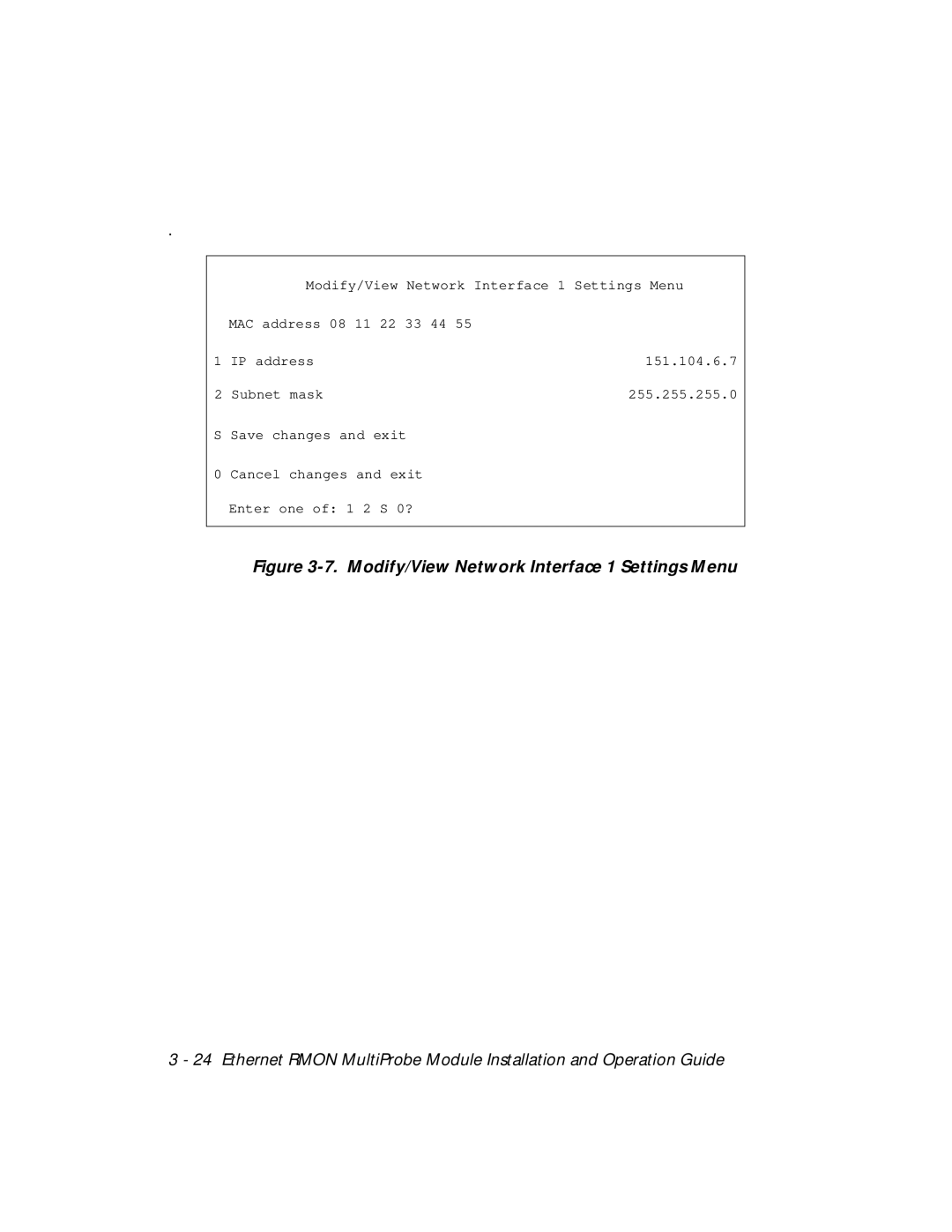 3Com RMON-EMP-3 installation and operation guide Modify/View Network Interface 1 Settings Menu 