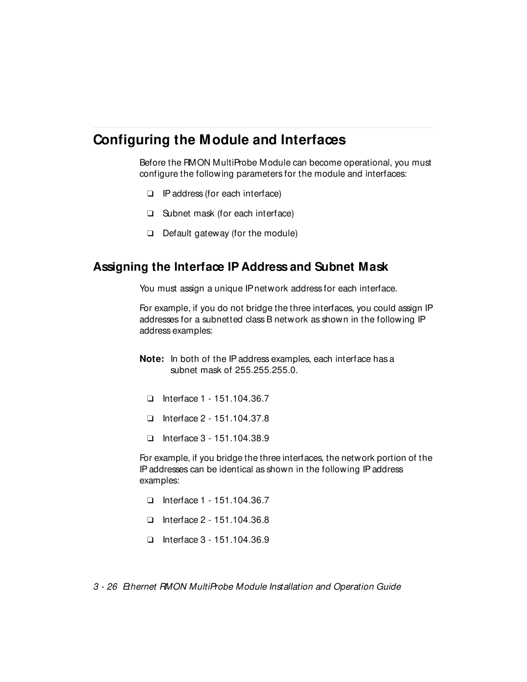 3Com RMON-EMP-3 Configuring the Module and Interfaces, Assigning the Interface IP Address and Subnet Mask 