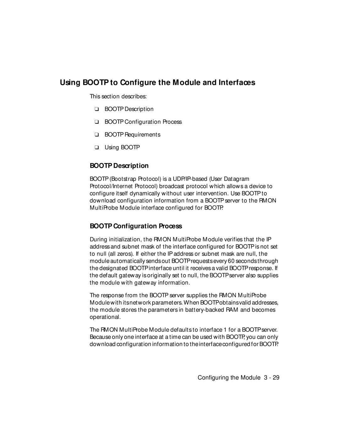 3Com RMON-EMP-3 Using Bootp to Configure the Module and Interfaces, Bootp Description, Bootp Configuration Process 