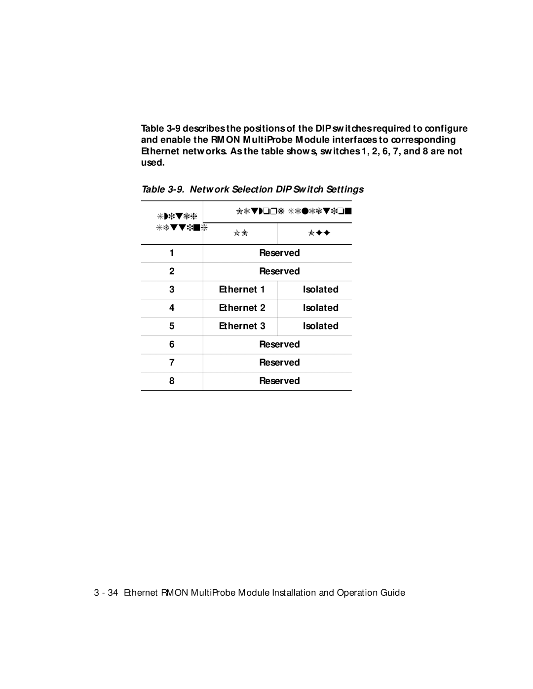 3Com RMON-EMP-3 installation and operation guide Network Selection DIP Switch Settings, Switch Network Selection Setting 