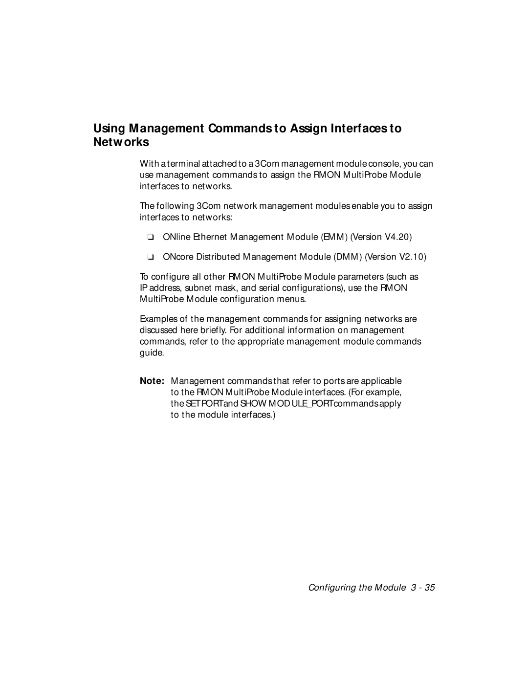 3Com RMON-EMP-3 installation and operation guide Using Management Commands to Assign Interfaces to Networks 