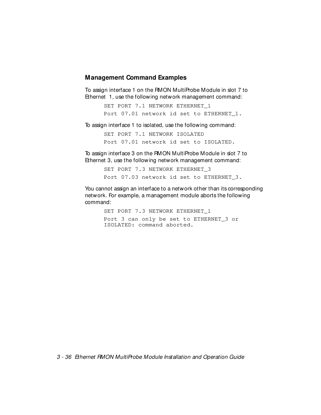 3Com RMON-EMP-3 installation and operation guide Management Command Examples, SET Port 7.1 Network ETHERNET1 