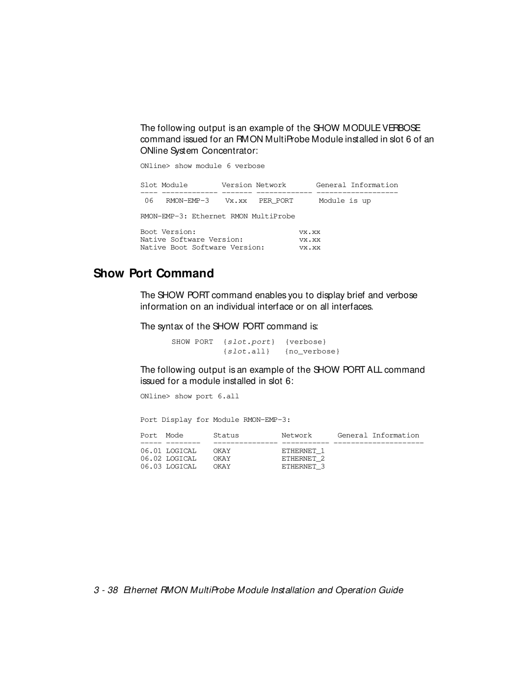 3Com RMON-EMP-3 installation and operation guide Show Port Command 