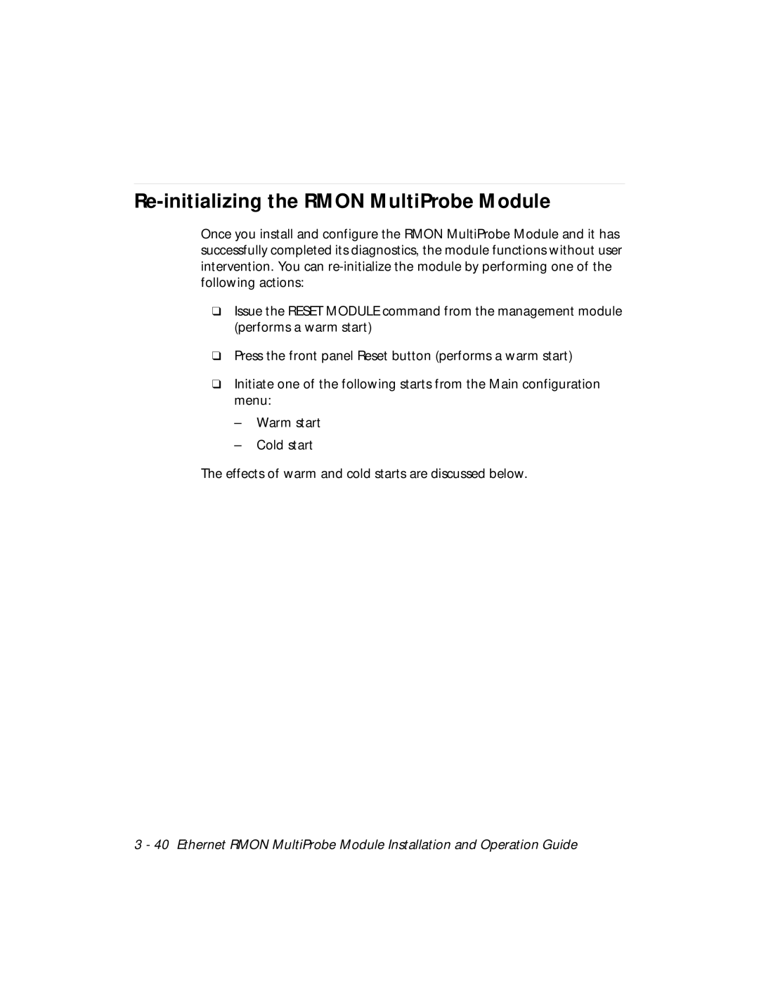 3Com RMON-EMP-3 installation and operation guide Re-initializing the Rmon MultiProbe Module 