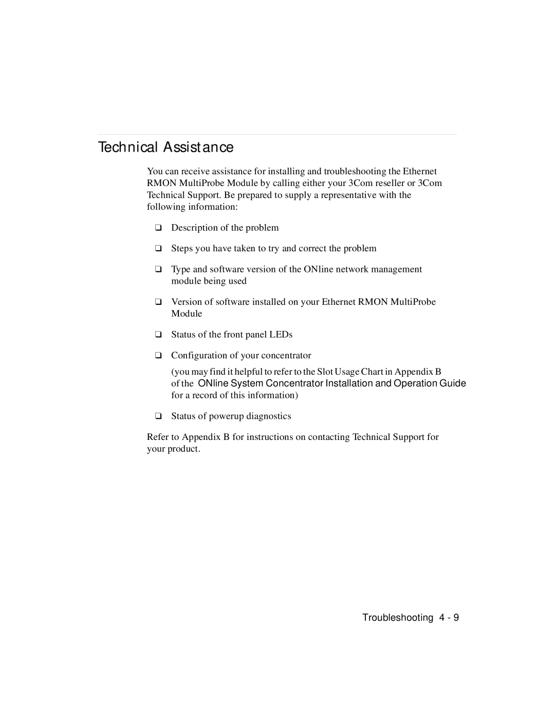 3Com RMON-EMP-3 installation and operation guide Technical Assistance 